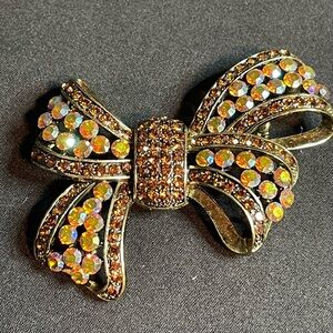 Vintage ROM Rhinestone Bow Brooch